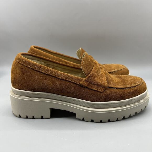 Patina by Portland Zoe Chunky Platform Women's Size 6 Brown Suede Penny Loafers - Picture 1 of 10